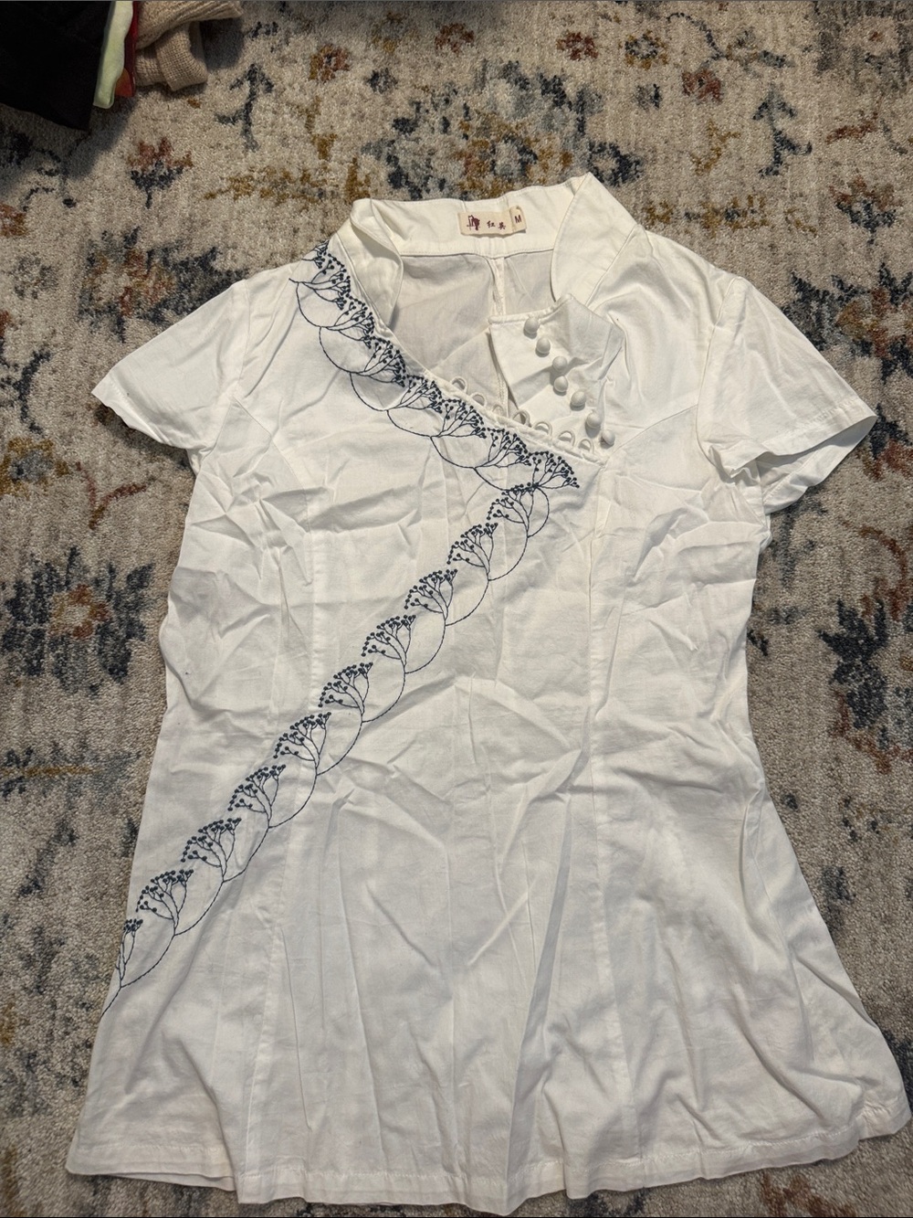 Women's White Embroidered Short-Sleeve Top